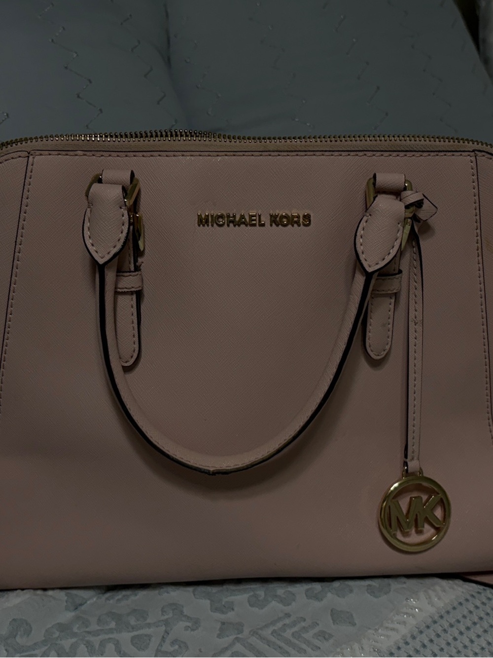 Michael Kors Dusty Pink Saffiano Leather Satchel with Gold Hardware